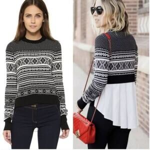 Veronica Beard Alp Sweater Mixed Media Fair Isle Layered Pullover Preppy XS